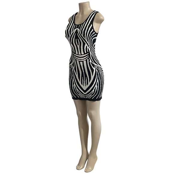 Women's Sleeveless Zebra Print Sculpted Fit Knit Bodycon Mini Dress M - Picture 1 of 9